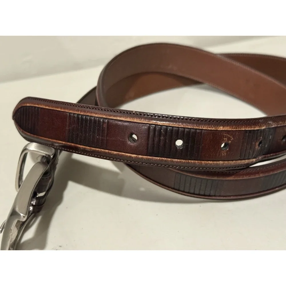 Roundtree & Yorke Leather Belt 36 Full Grain Cowhide Brown Solid Brass